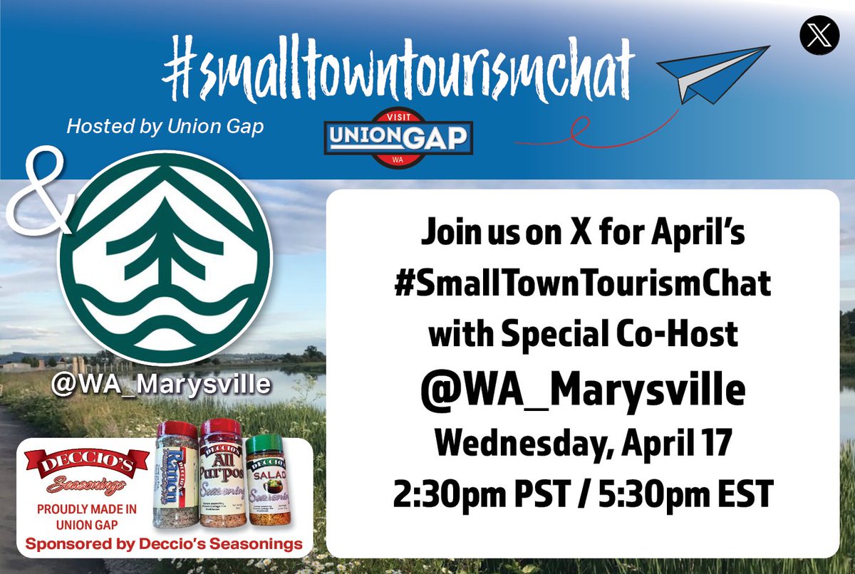 We are excited for this month's #SmallTownTourismChat with repeat co-host @WA_Marysville! We've been working on a terrific list of questions and can't wait for the fun to begin on Wednesday, April 17th at 2:30pm PST/5:30pm EST #SmallTown #Community #TimetoShowOff