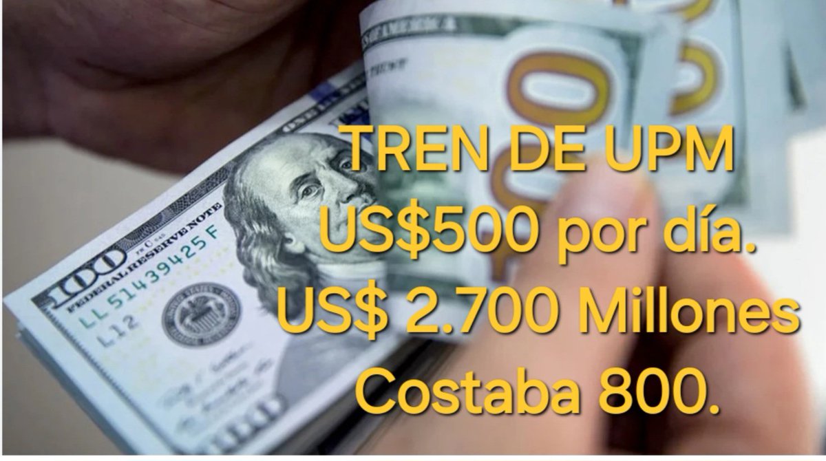 Una consulta.🤔 ¿Qué harías con 500.000 dólares?🤑 ¿Y si tuvieras 500.000 dólares cada día?🤗 500.000 dólares pagaremos los uruguayos cada día durante 15 años, por el tren de UPM😬 El martes, cuando UPM y sus personeros festejen, acordate🙂 500.000 dólares🤢🤮 QUE NO TE MIENTAN