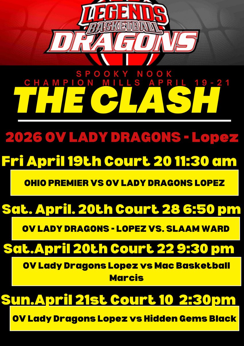 This group went 4-0 at the Proving Grounds. Now come watch them do it again at The CLASH. @LangSeneca,@shy_miller2026,@kylee931802282,@HolbertMagnolia,@LFlanagan_2026,@LucieCline2026,@AvaDobbins20,@seneca_heller,@Blair_Dobbins1,@lady_dragons,@CoachLopezzzz