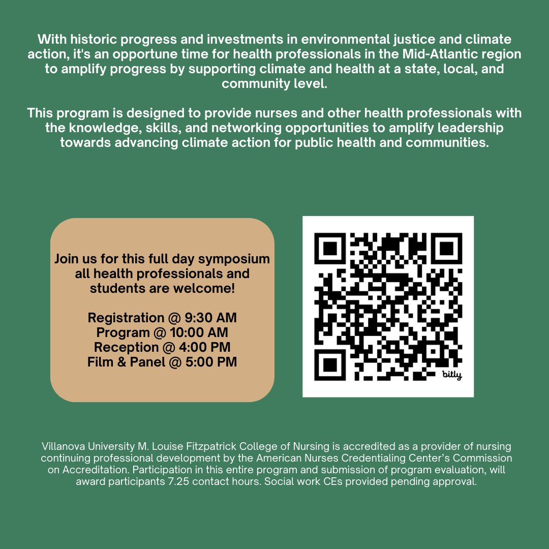 Join @enviRN in PA for symposium 'Amplifying Momentum Among the Health Sector for Environmental Justice and Climate Action' on 6/10 from 9:30 AM - 4 PM with a reception and film screening to follow. Learn more about this full-day event & register! zurl.co/IAul