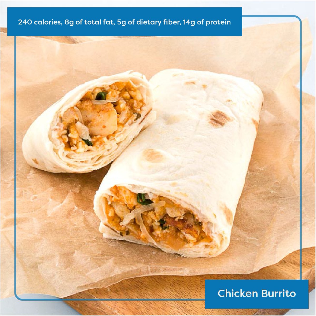 Our Chicken Burrito will capture all of your savory cravings! Enjoy all of the flavors you love with none of the guilt! 🌯