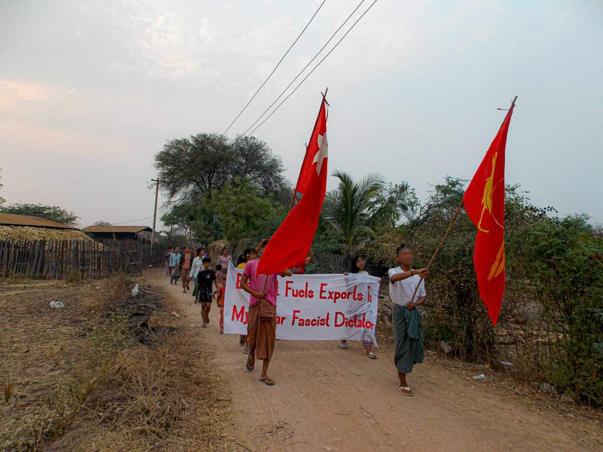 An anti-coup revolutionary protest somewhere in Sagaing region. #2024Apr12Coup #AgainstConscriptionLaw #WhatsHappeningInMyanmar