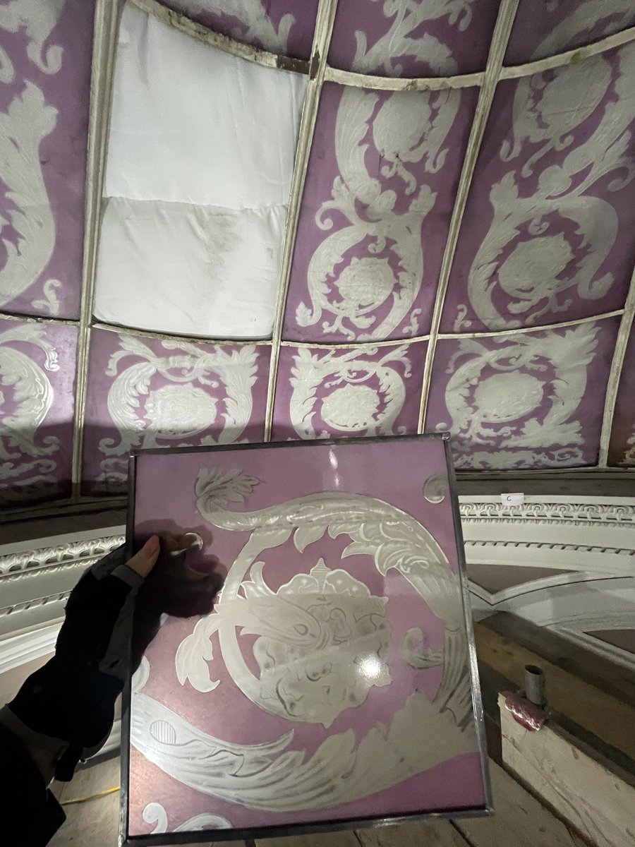 Finishing a wonderful week at #HaighHall with this beautiful delicate glasswork that is being restored in the Cupola above the ‘Tom Fool’ staircase🏛️It is an absolute joy and honour to work with all the specialist restorers alongside @purcell & @hhsmithbuilders 🏛️