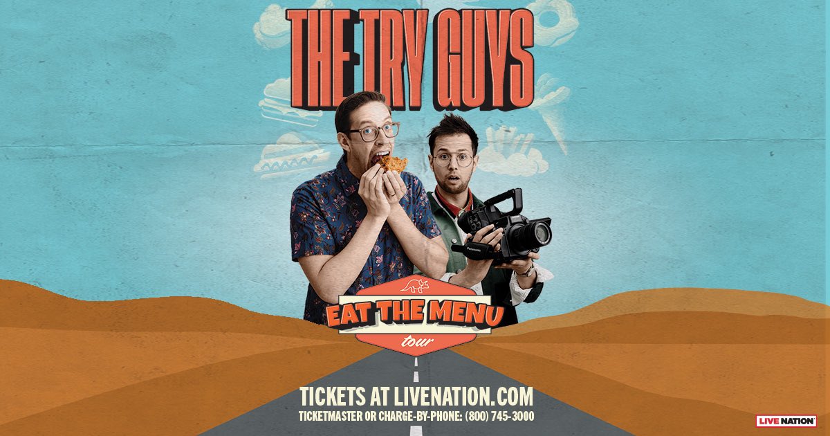 JUST ANNOUNCED - The Try Guys: Eat The Menu Tour is coming to a city near you and you never know what hilarity they’ll serve on stage! Get your tickets on Monday at 10am local on livenation.com/artist/K8vZ917…