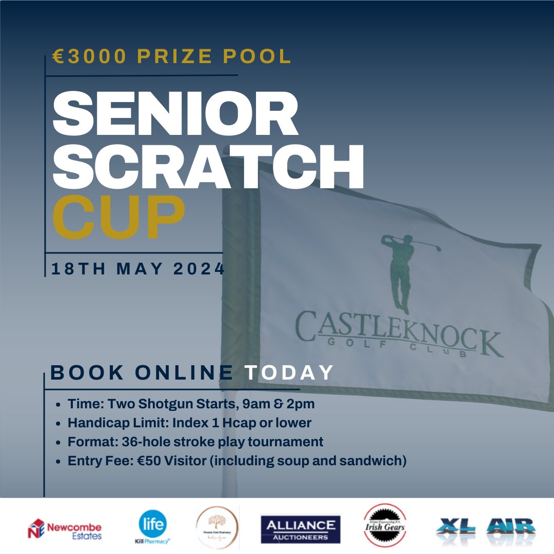 Join us at Castleknock Golf Club for the Senior Scratch Cup, a thrilling summer showdown and a chance to win from our 3k prize pool. Limited spots available – Register your interest here: tinyurl.com/SeniorScratchC…