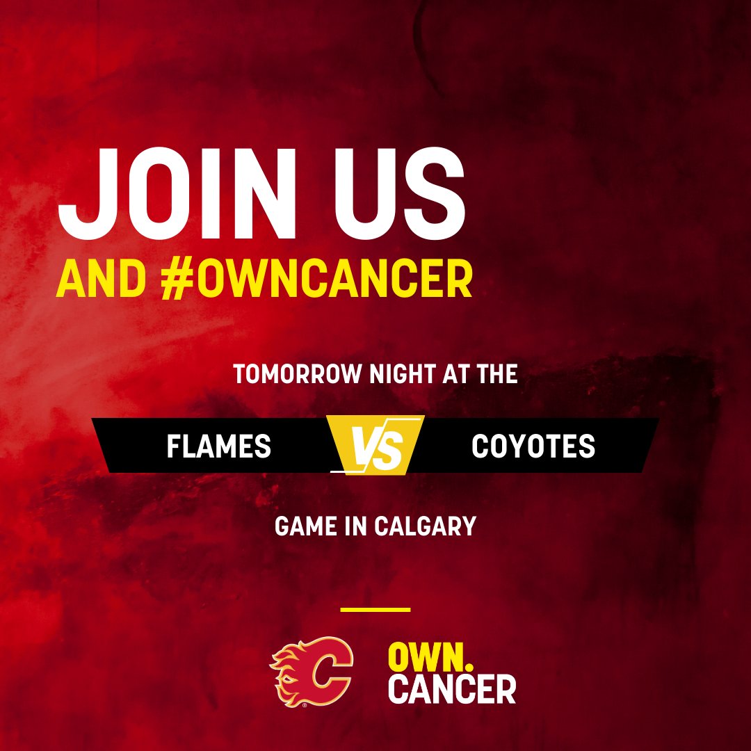 Help us #OWNCANCER and score your tickets to the @NHLFlames vs @ArizonaCoyotes hockey game tomorrow night! 🏒 $5 from each ticket bought via the link below will support the Arthur J.E. Child Comprehensive Cancer Centre. Get your tickets today: saddledome.spinzo.com/?group=own-can…