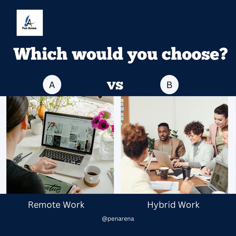 What are your thoughts on remote and hybrid Work? 

Do you strive in a remote environment or do you prefer the hybrid mode?
Share your thoughts on the comment below.
 
#remotejobs #hybridwork #CareerOpportunities #penarena