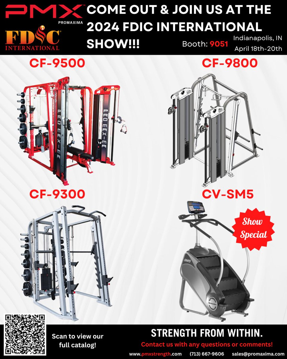 Join us from April 18th to 20th as PMX showcases at the FDIC Show in Indianapolis! Engage with our sales representatives Cindy & Barrett and explore our exclusive show special for the CV-SM5! We hope to see you there! 🔥💯 #pmxstrength #pmxfitness #showcase #showtime #FDIC