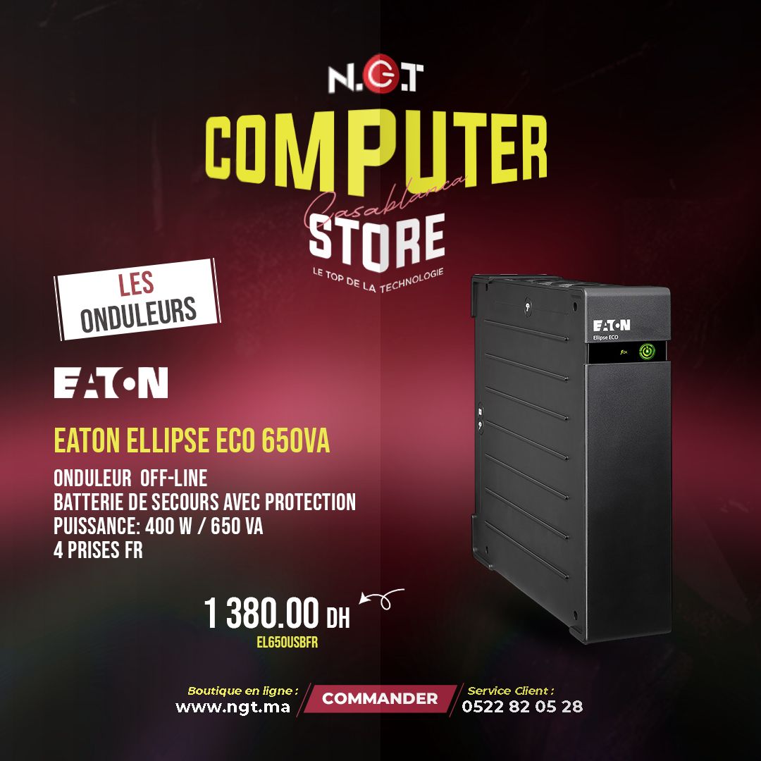 NGTMaroc's tweet photo. Faites le Choix de la Qualité et de la Fiabilité avec NGT et #Eaton.
Découvrez notre #Onduleur Off-line Eaton Ellipse ECO - 400 W / 650 VA - 4 prises FR (EL650USBFR)
🔗 https://t.co/3hMPFiVJ8p
0522820729 / 0522820528
contact@ngt.ma
#Casablanca #Maroc #Onduleurs #OnduleurMaroc https://t.co/p5cwZsKwLc