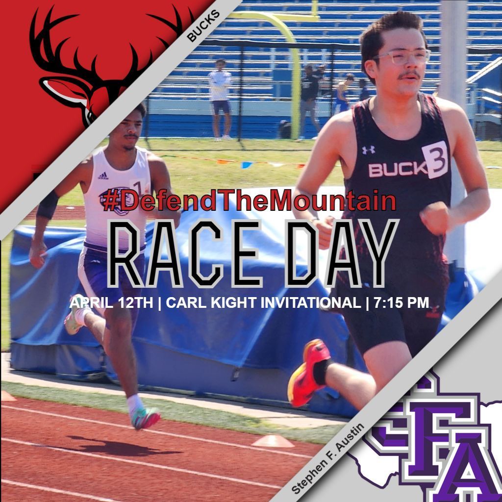 #BucksTrack is headed out for a 2-day meet at Stephen F. Austin!! #DefendTheMountain ⏱️ 7:15 pm 📍 Homer Bryce Stadium - Nacogdoches, TX 📊 live.ntxtiming.com/meets/576443 📰 bucksathletics.com