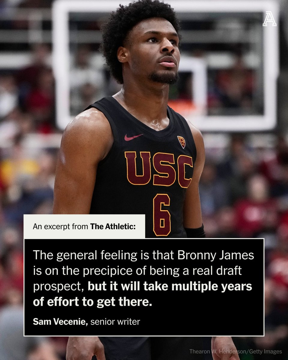 Where would Bronny James be drafted in 2024 if it was purely based on the merits of his game and not his last name? @Sam_Vecenie asked five people who work for NBA teams. Here’s what they said: theathletic.com/5397910/2024/0…