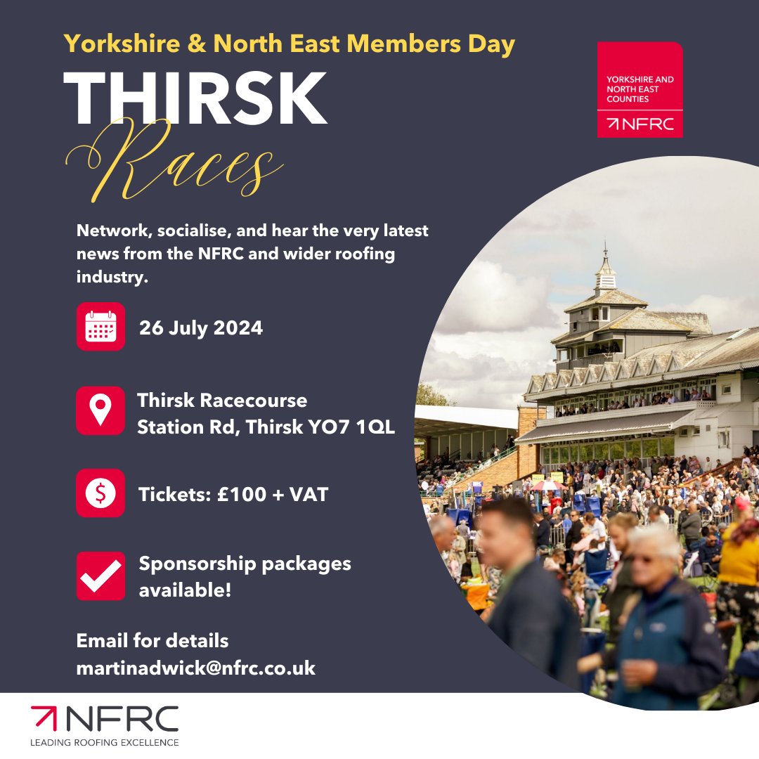 🏇🏻 Yorkshire and North East Members, we are pleased to confirm that your annual Members Day returns to Thirsk racecourse on Friday 26 July. Tickets and sponsorship packages available now. Email martinadwick@nfrc.co.uk for details.