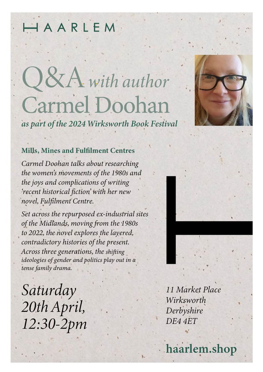 Looking forward to reading from and discussing my novel-in-progress at #WirksworthBookFestival next Saturday. At the @HaarlemArtspace shop and hosted by the excellent @helen__jukes. First time speaking about it in public!