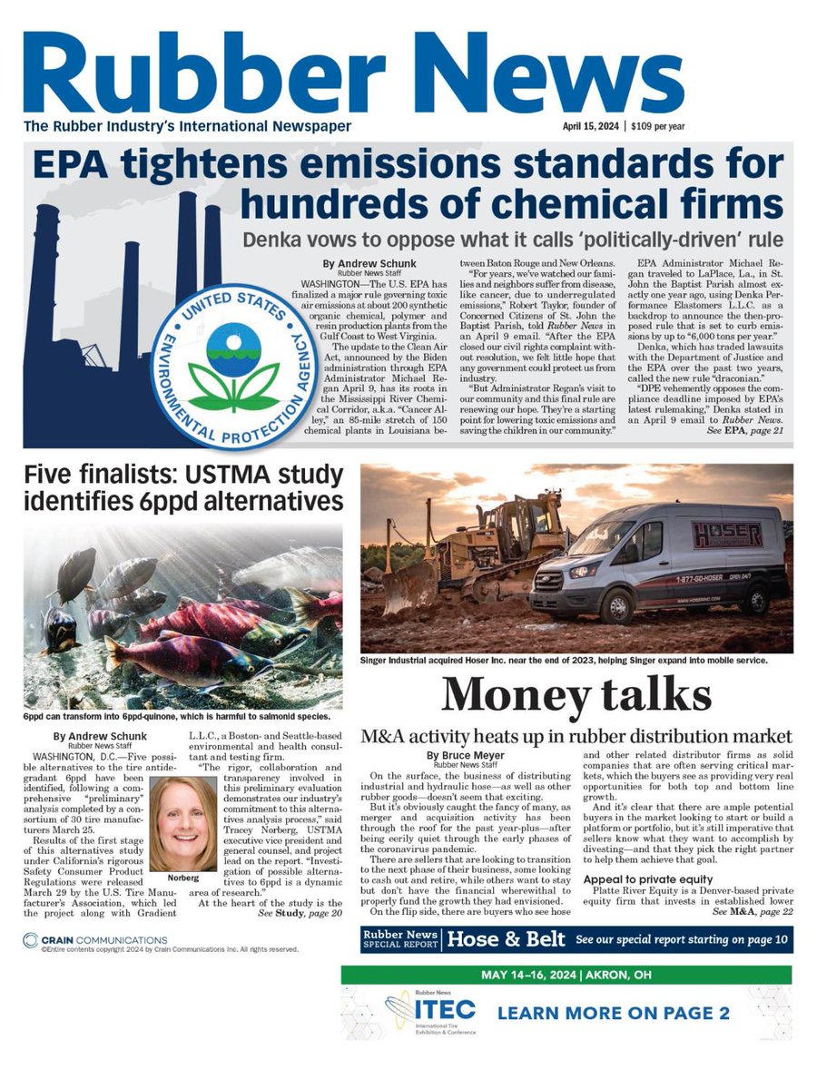 RubberNews's tweet image. Our April 15 issue of #RubberNews features our third annual Ranking of Hose Manufacturers, which coincides with our special section on the hose and belt industries. Read the digital copy online now! rubbernews.com/news/hose-belt…
