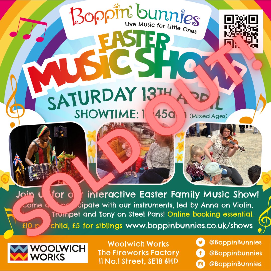 We can't wait for our Easter Show tomorrow at Woolwich Works tomorrow.  Please note this event is now sold out!  Anna on her violin, Jane on her trumpet and our guest Tony with his steel pans will take the stage to entertain you and your little ones.