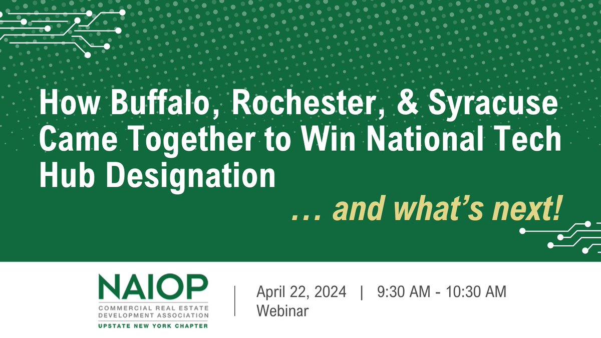 Join our board members Dave Beinetti, @SWBRarchitects, & Joe Stefko, @one_ROC, as they represent #GreaterROC in a @NAIOPUpstateNY webinar! Learn more about the collaborative efforts in #UpstateNY along the NY SMART I-Corridor Federal Tech Hub. Register: naiopupstateny.com/meetinginfo.ph…