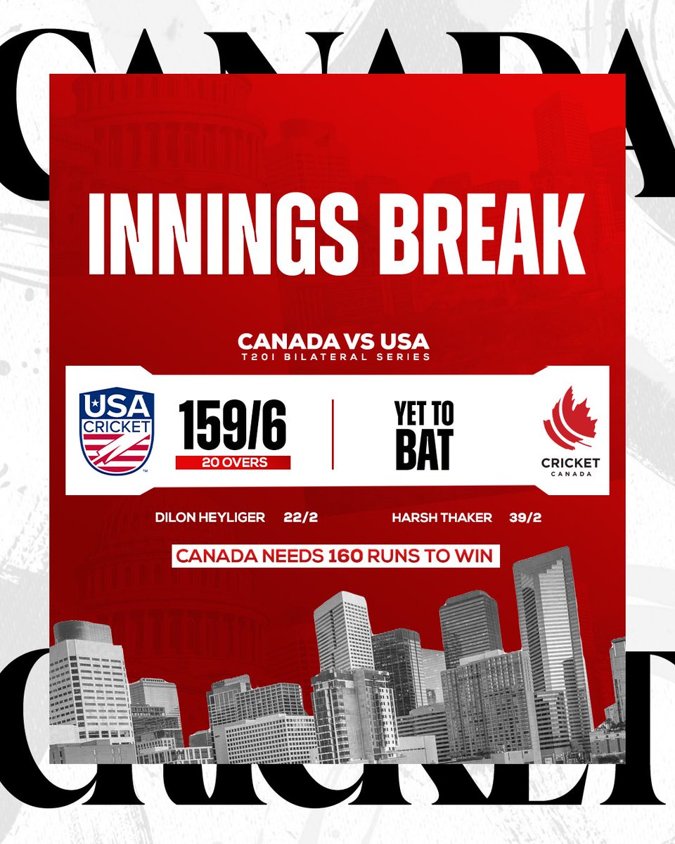 Canada will need 160 runs to win! Let’s go team 🇨🇦 #cricketcanada #canvsusa #t20