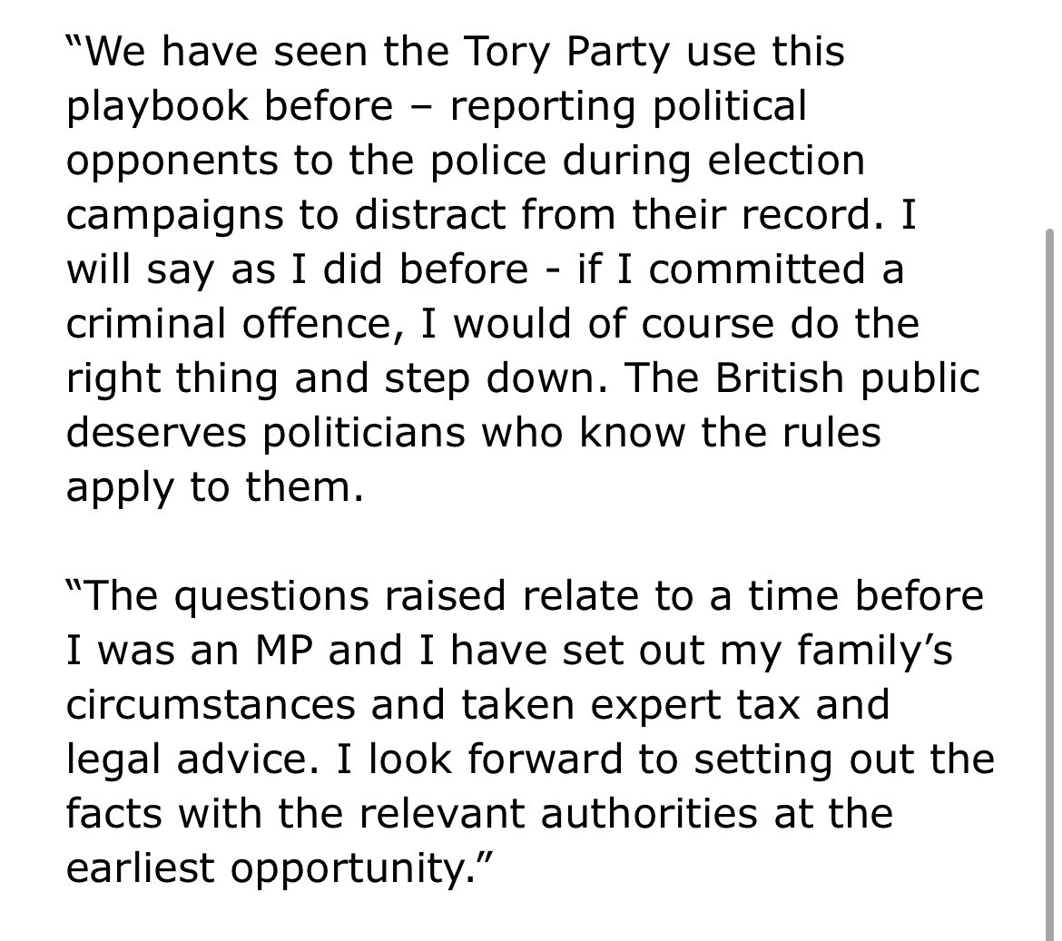 NEW: Angela Rayner remains insistent she has done nothing wrong. In a statement issued this evening she says she would stand down if she had done anything criminal. She accuses the Conservatives of political games and only reporting her to police for electoral gain.