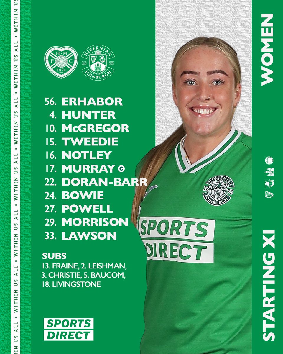 Three changes for Hibs ahead of tonight's Edinburgh Derby 🥬 🧤 Comfort makes her debut in goal 💪 Shiv starts in defence ⚽️ Tweeds leads the line in attack Sponsored by @SportsDirectUK 🤝