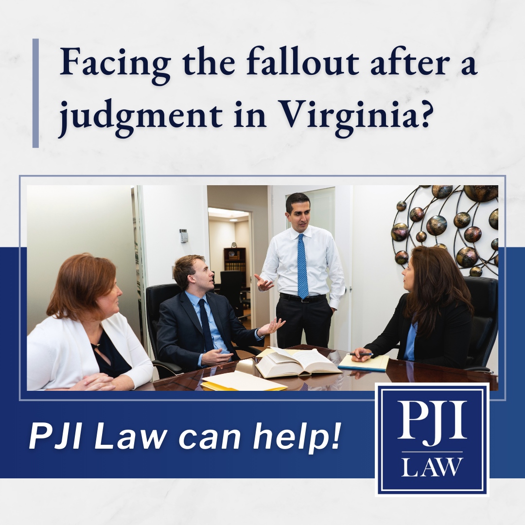 Are you dealing with the fallout after a judgment in Virginia? 

Facing this doesn't have to be a journey you make by yourself.

📱703-865-6100 
💻pjilaw.com

#PJILaw #collections #civillitigation #novaattorney