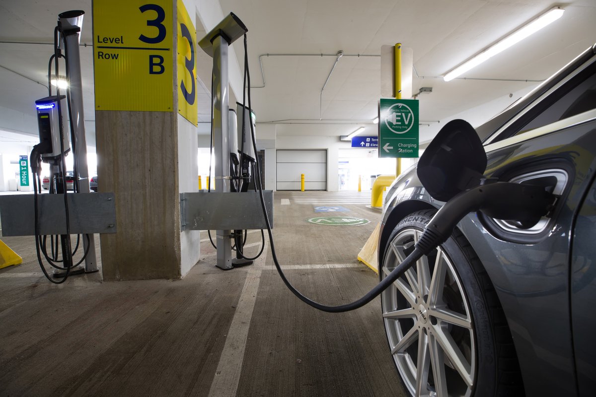 Drive into the future at DFW while protecting the planet! You can charge up your Electric Vehicle hassle-free at one of our convenient stations. 🔌 EV chargers are available on a first-come, first-served basis in our Terminal A and E garages in the 1-hour parking areas.