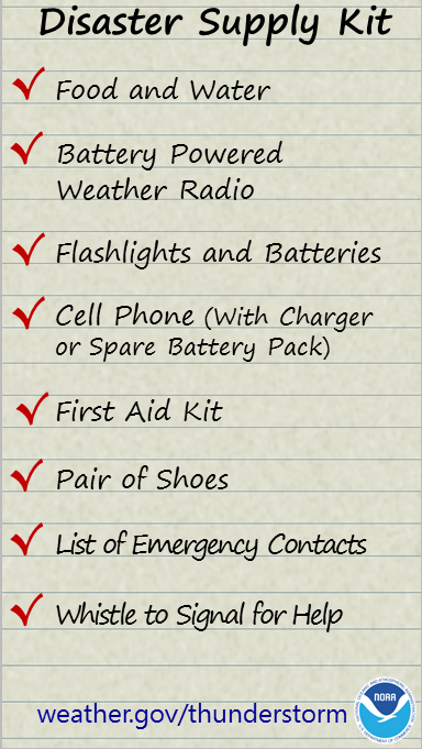 It is important to have a disaster supply kit ready in case of thunderstorms. weather.gov/safety/thunder… #WeatherReady