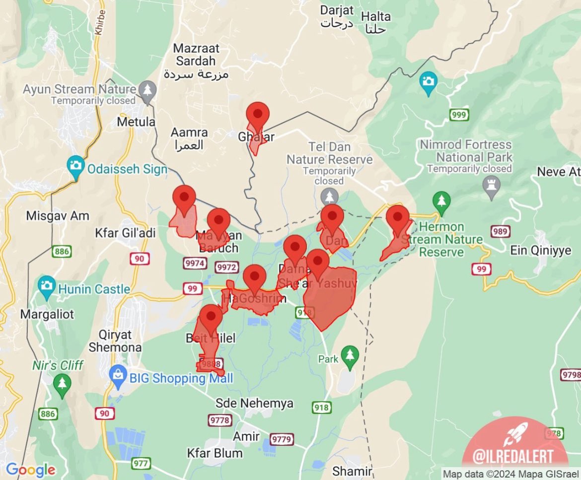 ⚠️Barrage of rockets heading into northern Israel! Pray 🙏. Kibutz Dan, Beit Hillel, Dafna, Ghajar, Snir, HaGoshrim, Ma'ayan Baruch, Shear Yeshuv, Kfar Yuval air raid sirens going off.