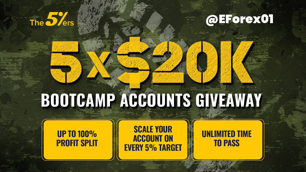 🎁 GIVEAWAY | 5 x $20,000 🎁 ✅ Like, Repost, and Tag 4 friends ✅ Follow @EForex01 @the5erstrading @TradingdoctorNg @isaacoladipupo_ @DForexEngineer ✅ Sign Up 🆙: the5ers.com/?ref=161626 ✅ Drop PROOF in the COMMENTS Winners will be announced in 3 days 🏆 #forex