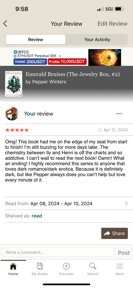 JilynM's tweet photo. 💕My review of Emerald Bruises by Pepper Winters💕

5 Star Dark Romance! #darkromance 
Amazon: https://t.co/DI7N8HydEi
Apple Books: https://t.co/iZOxI9L8Rt
Kobo: https://t.co/QIJIClyb54
Google Play:  https://t.co/2CwCiMXBN1
Nook: https://t.co/GnHTkZzhxU https://t.co/E7clwS84Au
