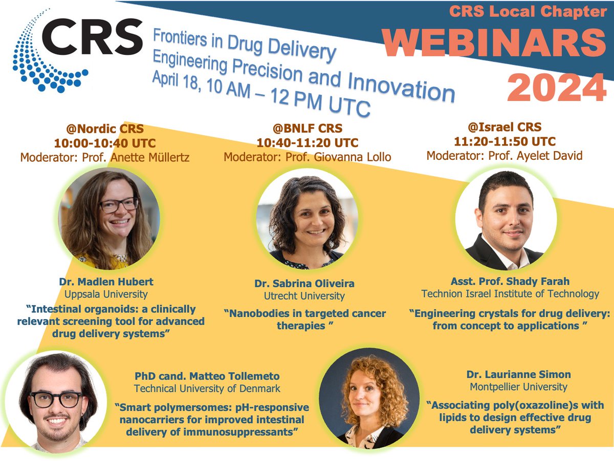 Explore advanced drug delivery tech with experts from Israel, BeNeLux&amp;France, and Nordic CRS LCs.
📅 Date: April 18, 2024
⏰ Time: 10:00 AM UTC
registration NOW: crs.site-ym.com/events/registe…
<a href="/CRSNordicLocal/">CRS Nordic Local Chapter</a> <a href="/CRSBeNeLuxFr/">CRS BeNeLux & France Local Chapter</a>