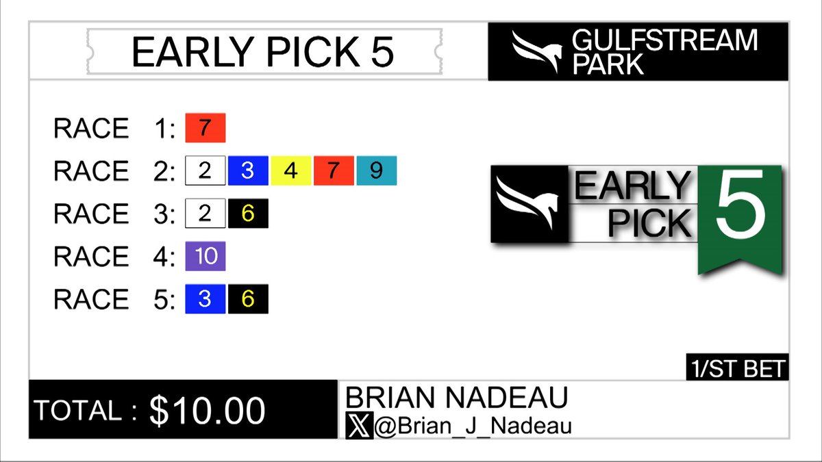 Early Pk5 ⁦@GulfstreamPark⁩ kicks off with my Best Bet (#7 Makizan 9-5):