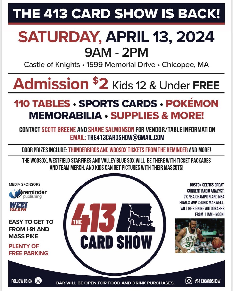 Find the WooSox table and say hello at the 413 Card Show in Chicopee this Saturday! 👋