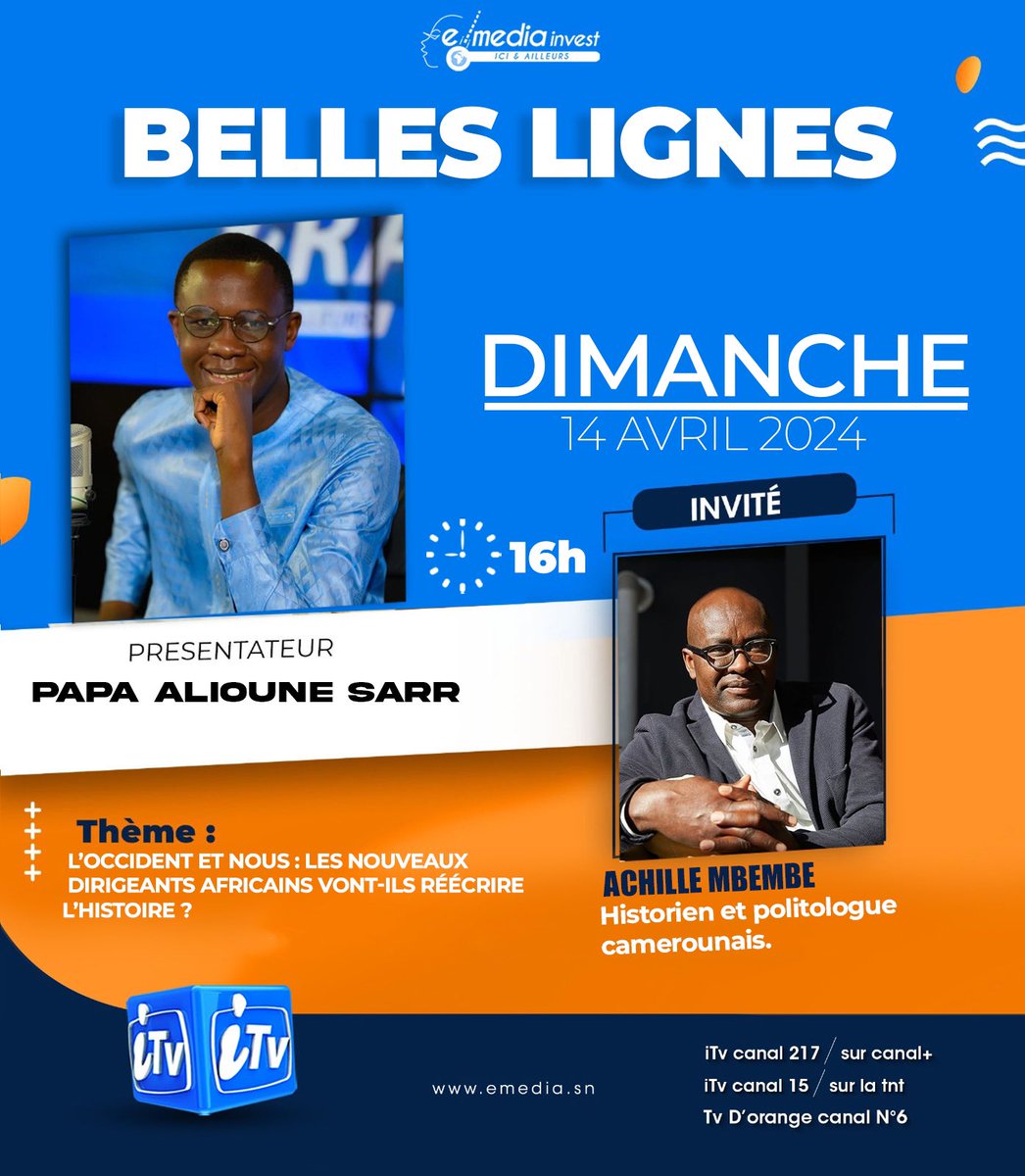 #Belleslignes avec l’écrivain et historien camerounais Achille Mbembe. 

Ce dimanche à 16h sur @itv_sn