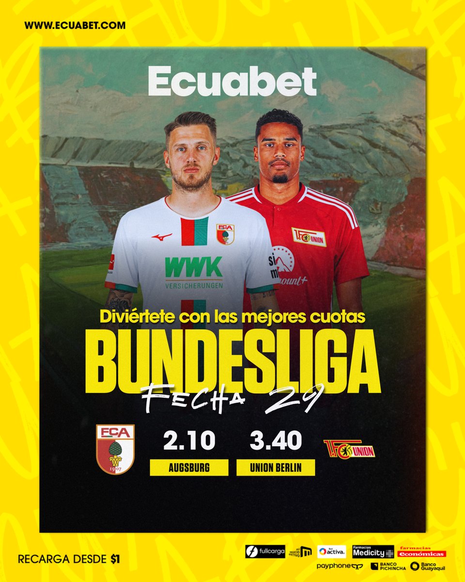 🇩🇪 Tarde de Bundesliga, tarde de buen fútbol ⚔️ AUGSBURG y UNION BERLIN se enfrentan en un encuentro clave para apretar la table y arañar algún premio al finalizar el calendario. 📲 Las mejores cuotas siempre en ecuabet.com #Bundesliga