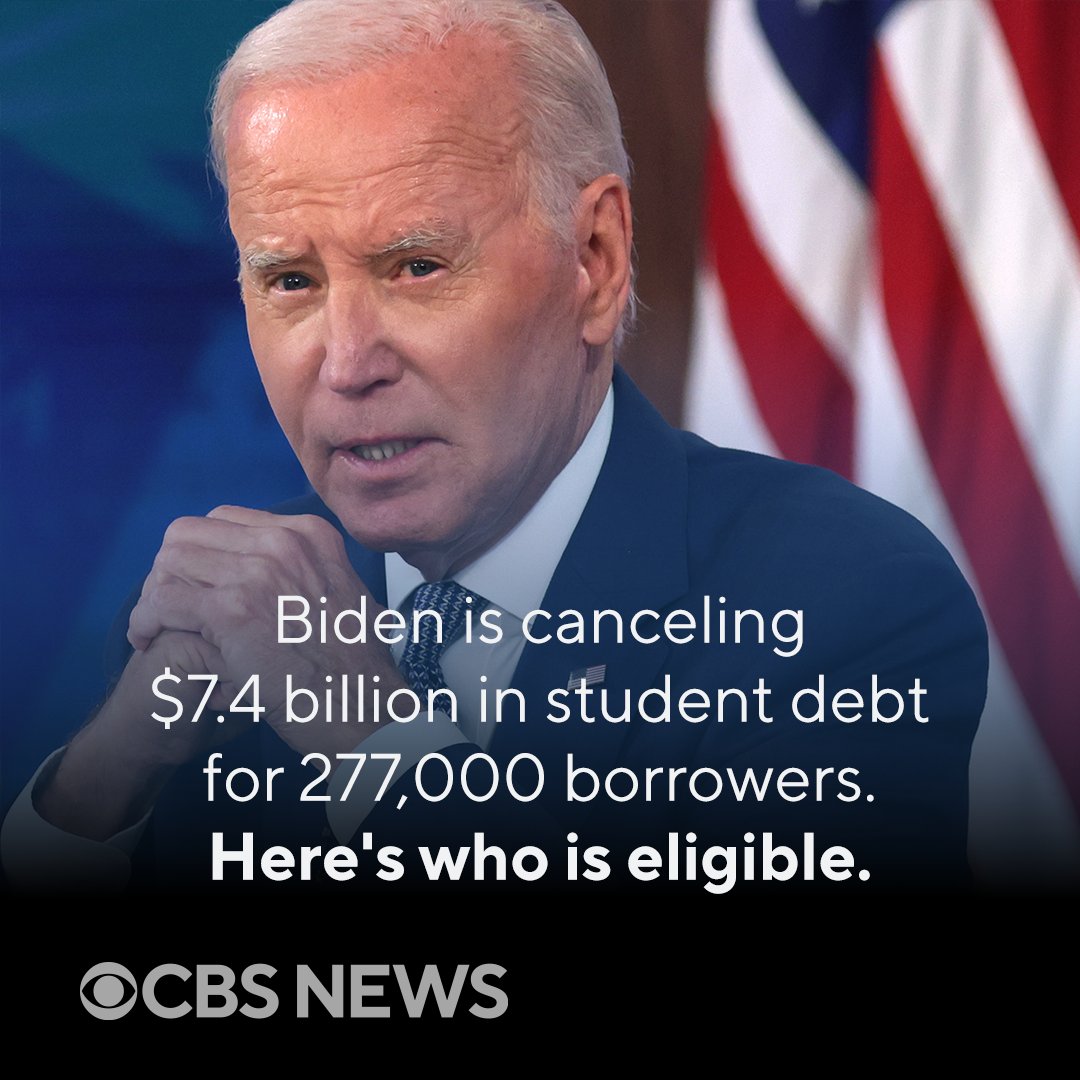 The Biden administration said it's canceling $7.4 billion in student debt for 277,000 borrowers. Here's who qualifies for this round of student loan forgiveness.cbsn.ws/3xzMNre