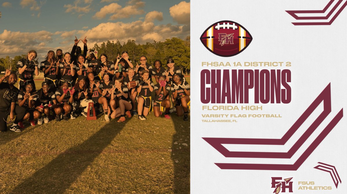 Congratulations to our Varsity Flag Football team! They are the FHSAA 1A District 2 Champions! And are now ranked 39th overall in the state! Ladies, YOU are the standard, and we are all so proud of your efforts this season. Now, let's go win state! #GoNoles