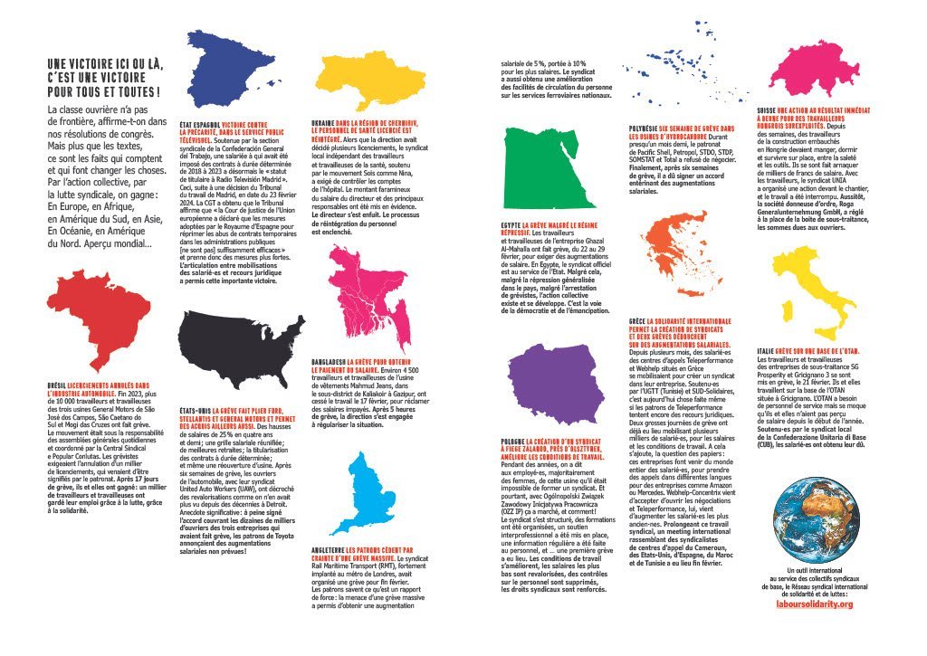 Une victoire ici ou là, c’est une victoire pour tous et toutes ! Par l’action collective, par la lutte syndicale, on gagne : En Europe, en Afrique, en Amérique du Sud, en Asie, En Océanie, en Amérique du Nord. Aperçu mondial de luttes travailleurs-euses… solidaires.org/sinformer-et-a…