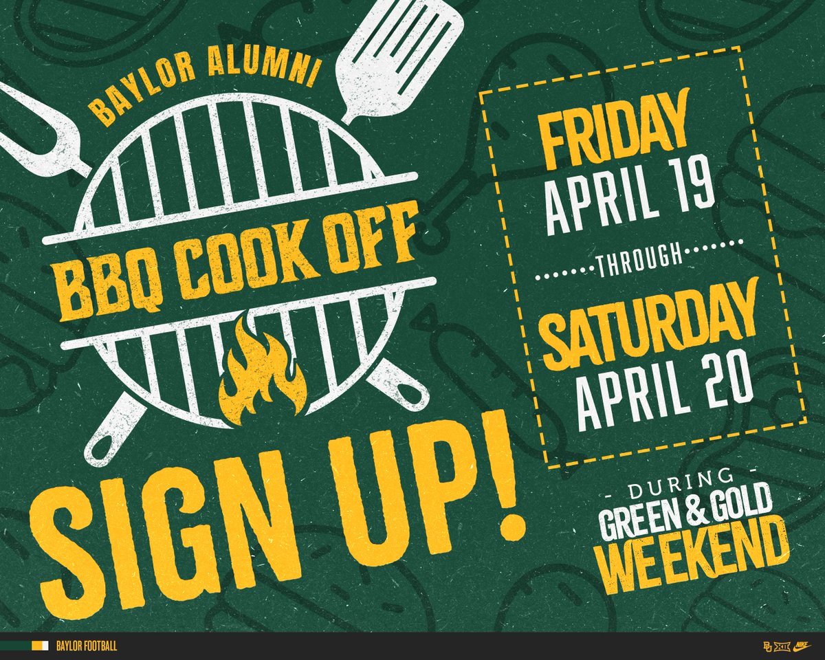 The Baylor Alumni BBQ Cook Off is just one week away! 🍖 Think you've got what it takes to win? Sign Up ➡️ baylorbea.rs/4cXkYco #SicEm