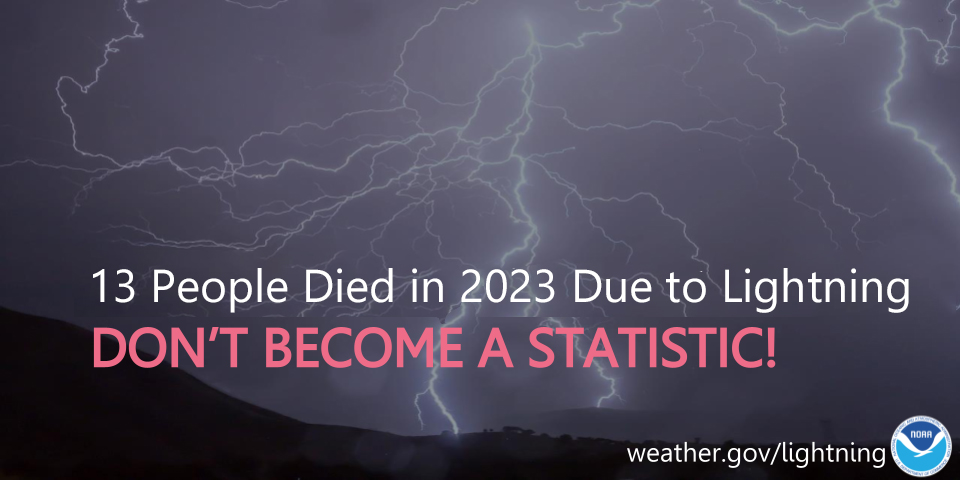 NWSOwlieSkywarn's tweet photo. 13 people died in the U.S. in 2023 due to lightning. Don’t become a statistic!  When Thunder Roars, Go Indoors! https://t.co/mQtYlVXfqC #WeatherReady https://t.co/tTW9THuvJL