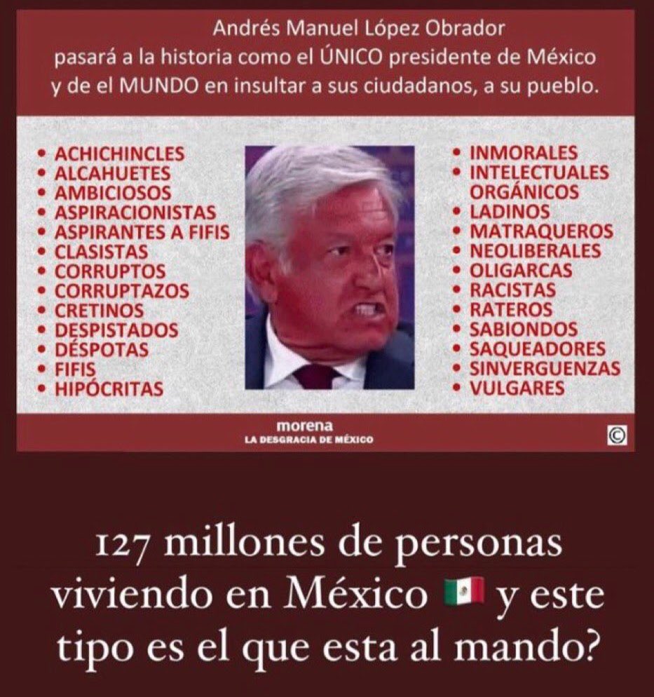 Ésto y más nos ha dicho el narco presidente durante mas de 5 años y se espantan porque Xóchitl le dijo “wey” a Claudia porque no tiene casa propia cuando todos sus amigos de Morena están llenos de propiedades multimillonarias. Hipócritas…