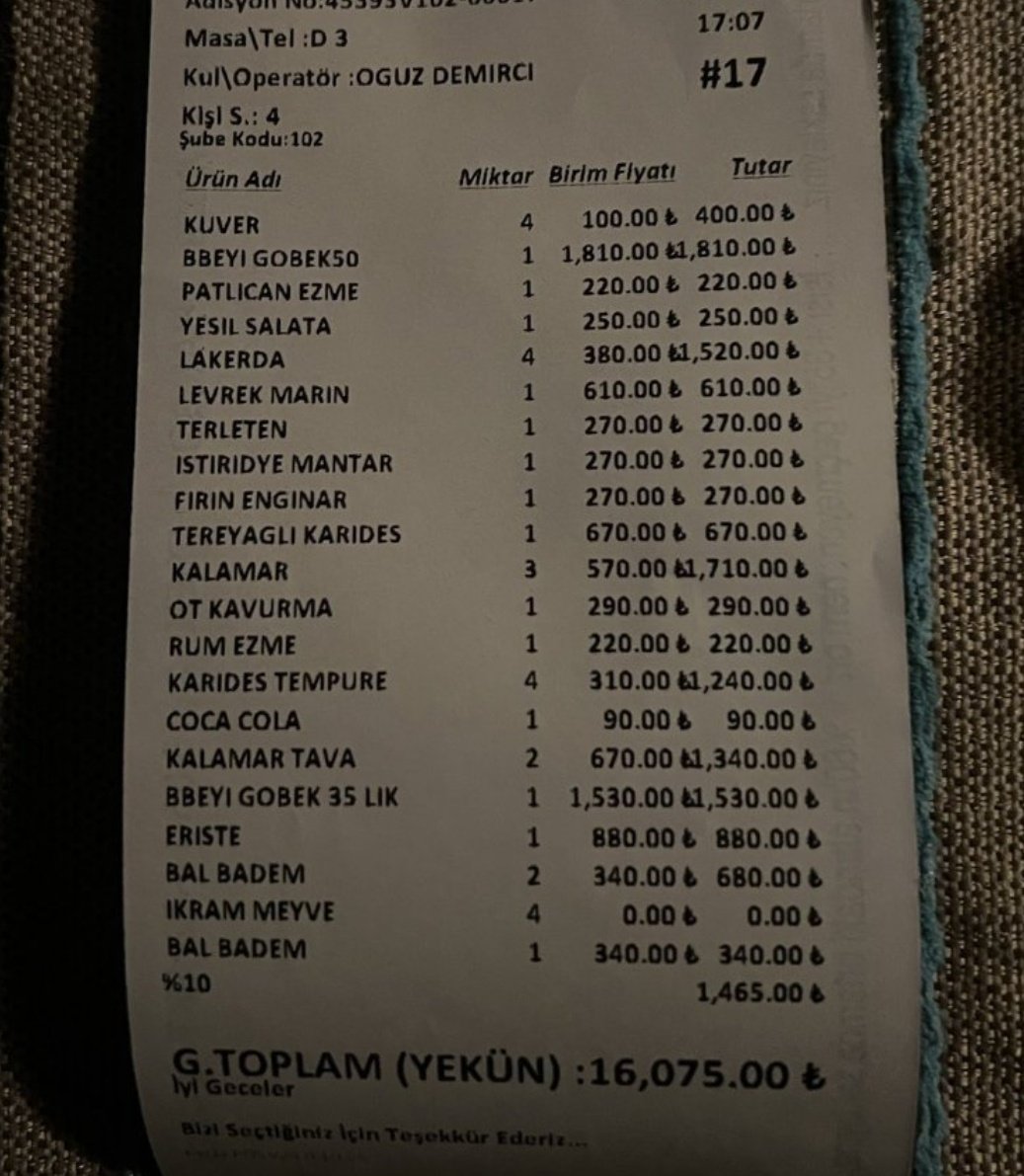 ⭕ Alaçatı'da bulunan bir mekanın adisyonuymuş 🤨 Ne diyorsunuz normal mi sizce fiyatlar ?