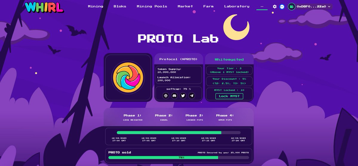 Final work on the Whirl.fi Lab this week: ✅ Functionality for Laboratory launchpad ✅ Functionality for the Whitemyst $MYST locker ✅ UI for the Lab ✅ UI for the Whitemyst Whirl.fi Launchpad beta will run from Mon until Weds next week 🚀