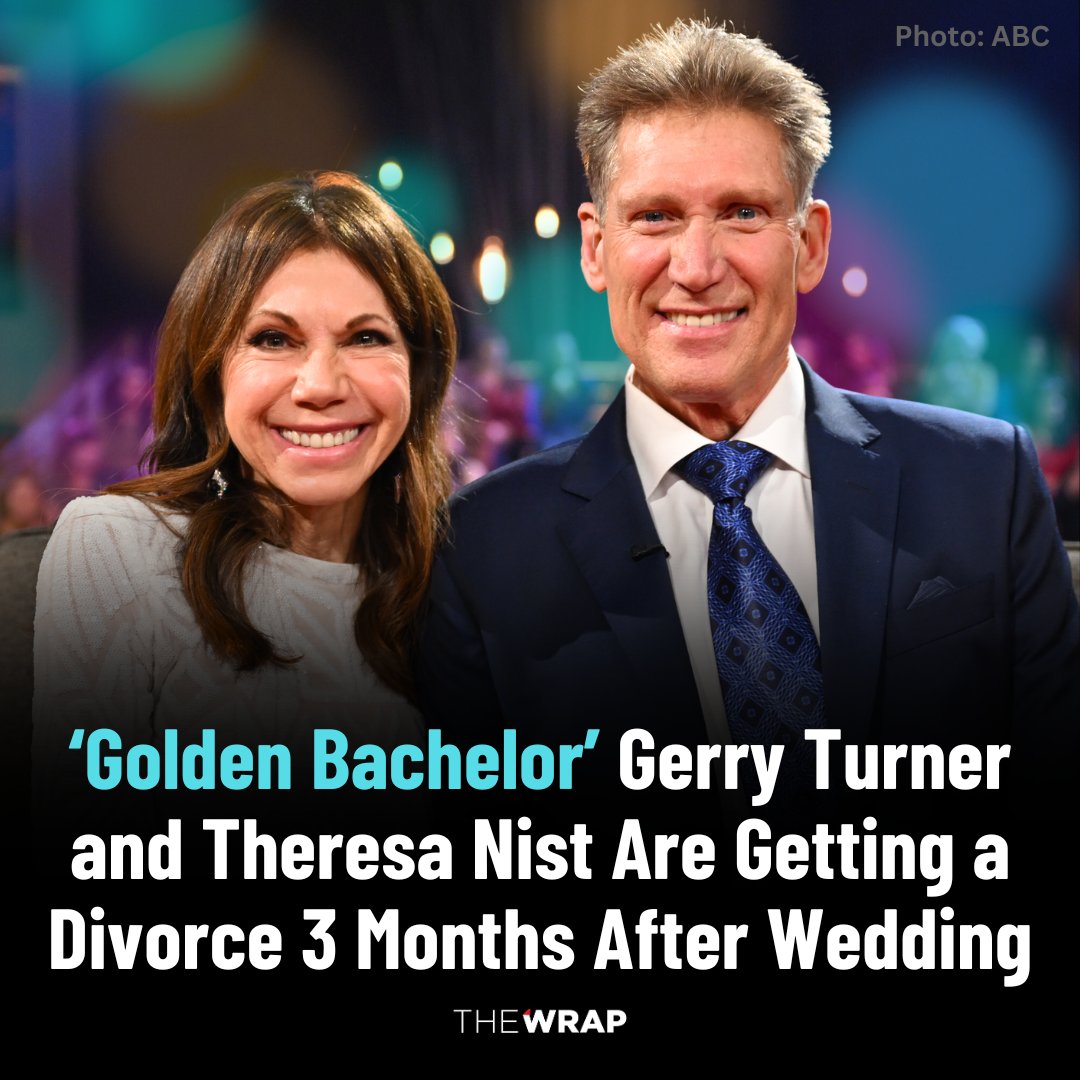 Well, that was a short one. #TheGoldenBachelor Gerry Turner and Theresa Nist announced they’re getting a divorce on #GoodMorningAmerica Friday morning, just three months after they tied the knot. Read more ⬇️ thewrap.com/golden-bachelo…