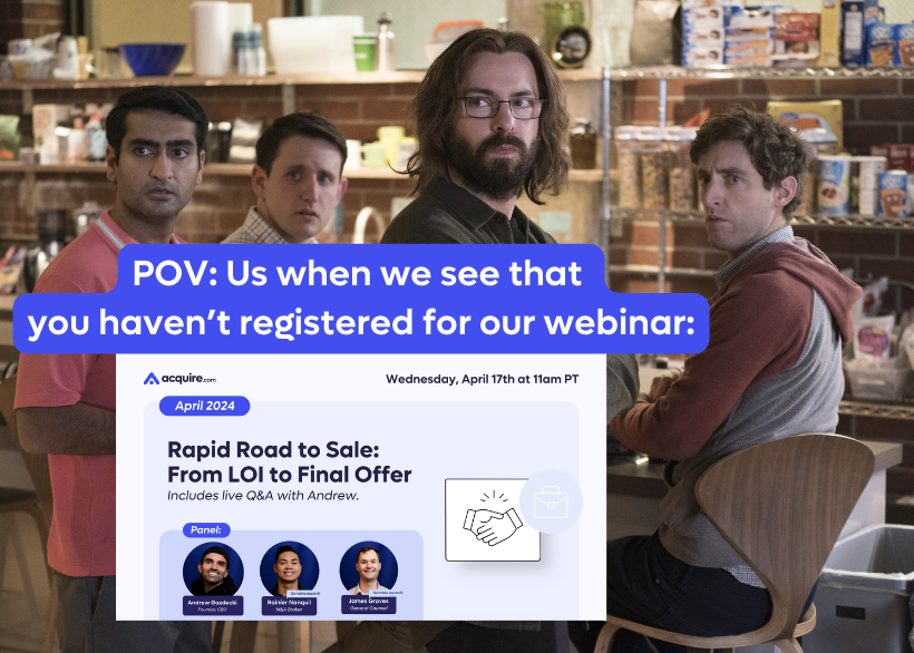 Don't make us stare, See you there: April 17th @ 11am PT - @acquiredotcom webinar ▶︎ What to do before/after your first offer (LOI) ▶︎ Whose help you’ll need to close ▶︎ Acquisition timelines, funding, international considerations Register: us06web.zoom.us/webinar/regist…