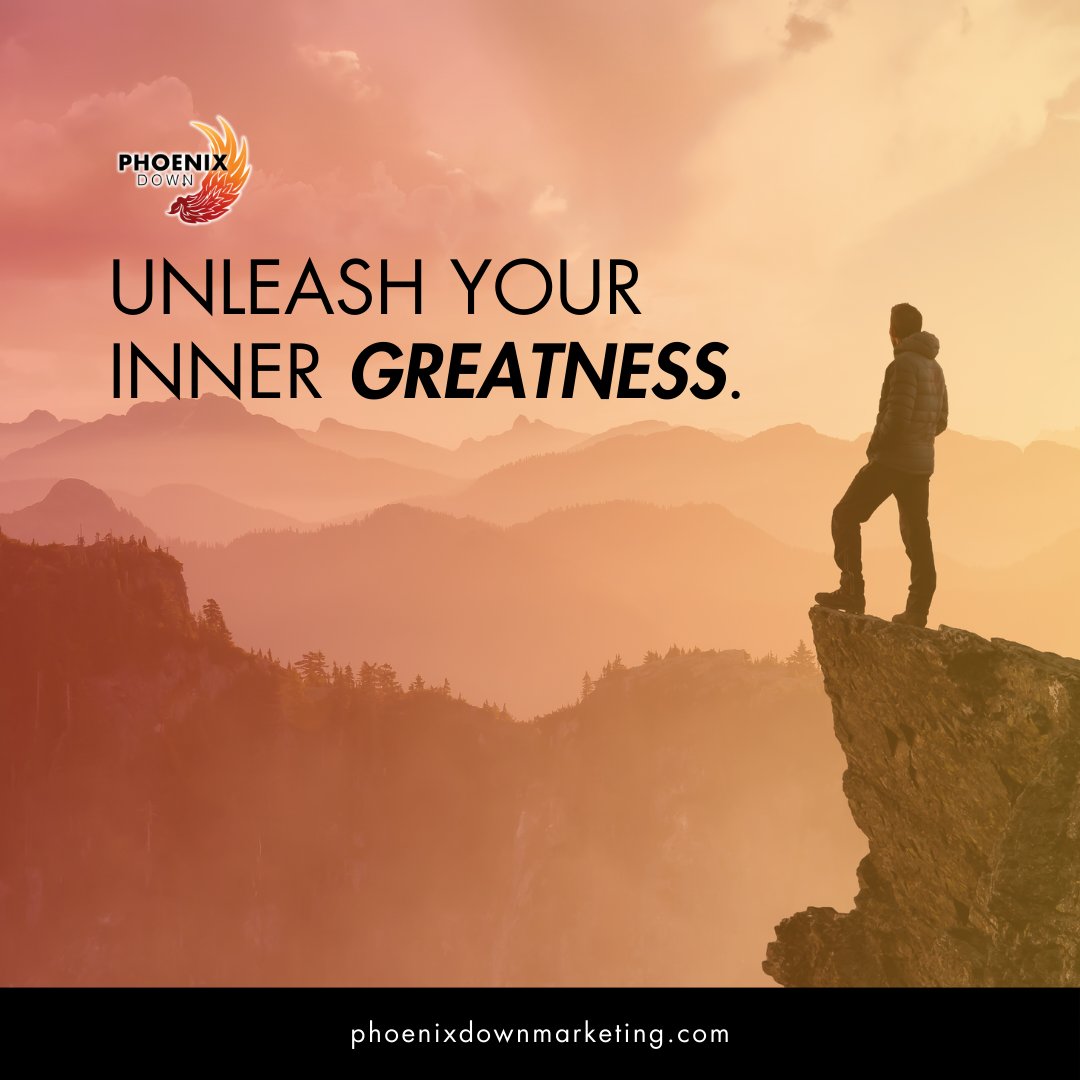 You are capable of incredible things! Don't let your greatness stay hidden. Phoenix Down Marketing can help you unlock your potential and achieve your dreams. Ready to shine? 

#InnerGreatness #PhoenixDownMarketing