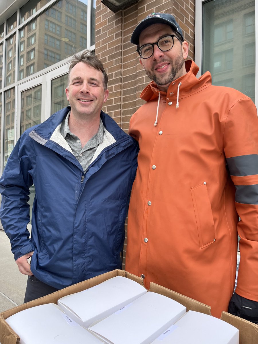 Mark Dwyer, former D&Cer now with FoodLink, came down with lunch for us. Thank you Mark and FoodLink! With him is Justin Murphy education reporter