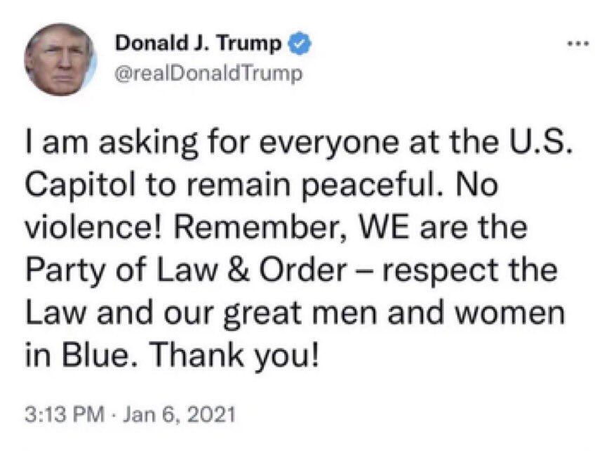 Remember this Tweet asking for peace, law and order?
#TrumpWon2020
#Trump2024