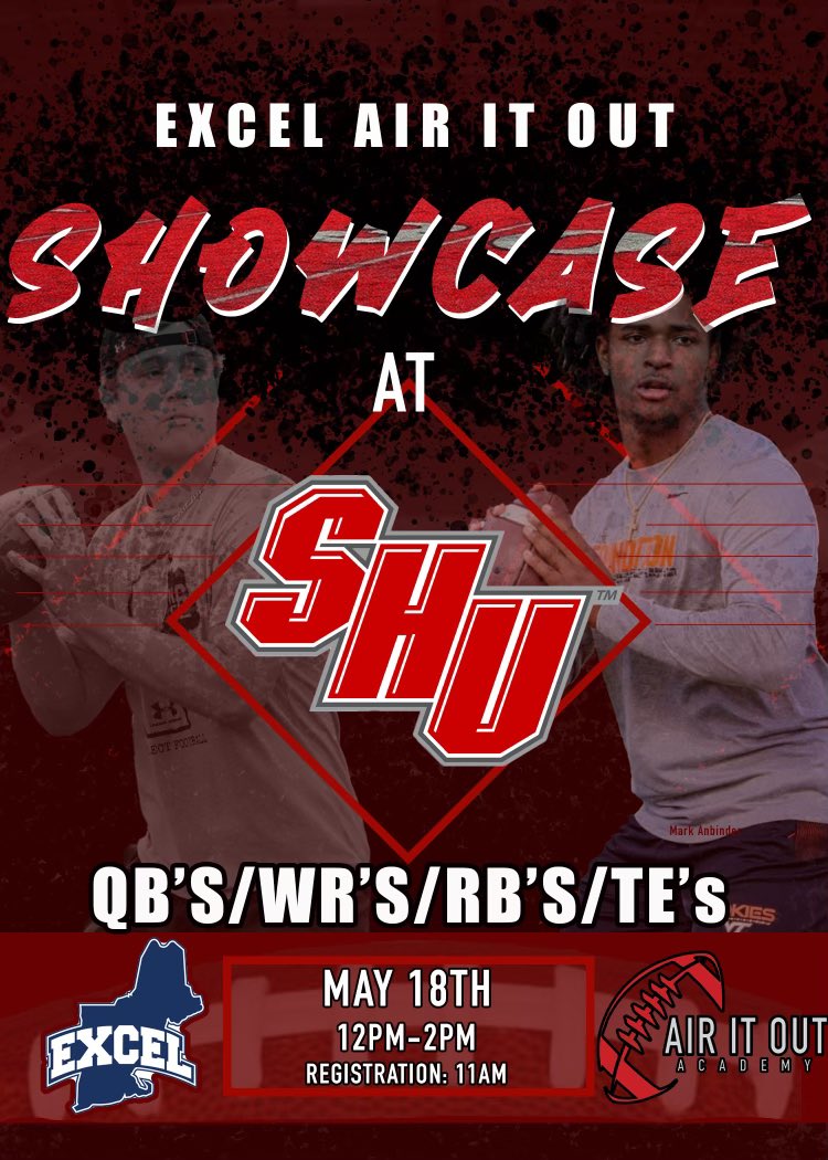 Excited to be down @SHU__Football on May 18th for a QB/WR/TE/RB Showcase! Registration information coming out soon. @ESAofMass @CoachMartinESA @PRZ_CoachSilva @mikemorrisino