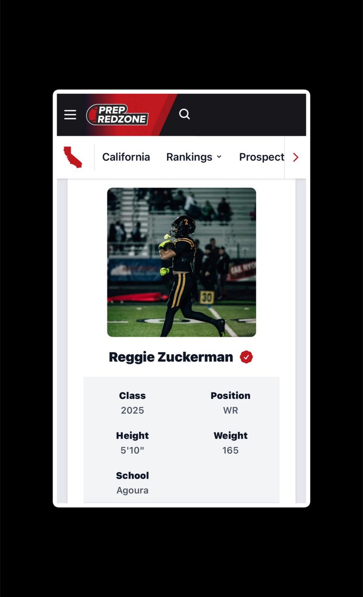 Thank you @PrepRedzoneCA for adding me to the CA ‘25 WR prospect list. I really appreciate it. @Atownfootball @CoachCroick @EliavAppelbaum @COACH_PAPAS @805CP @805HSFB @TheAcornSports