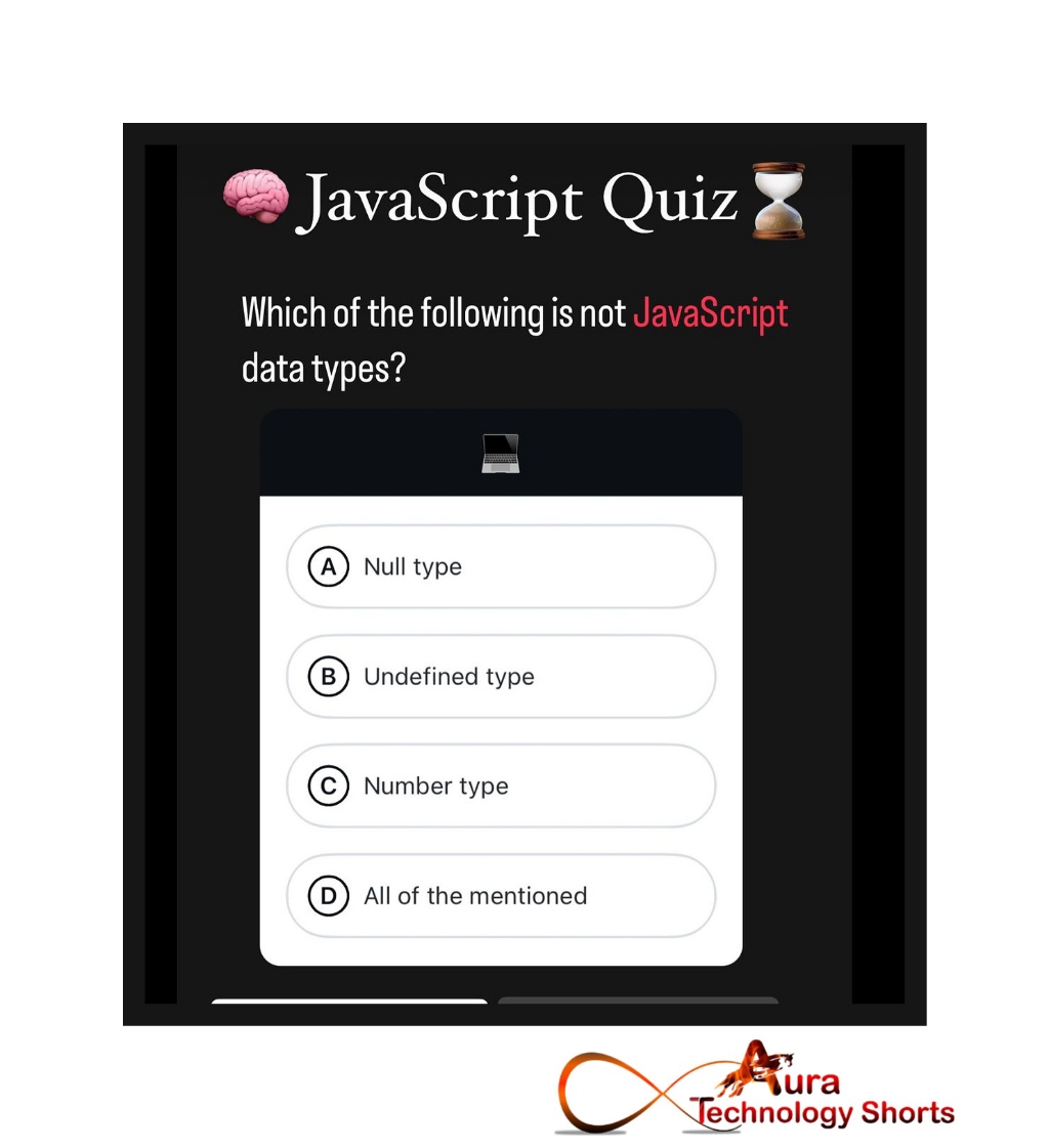 Javascript Quiz
............
#JavaScriptQuiz #CodingChallenge #TechTrivia #WebDevelopment #CodeQuiz #JavaScriptTrivia #ProgrammingQuiz #JavaScriptKnowledge #QuizTime #JavaScriptLearning